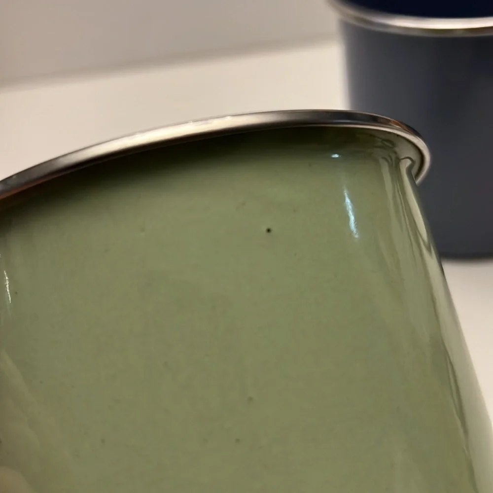 Pair of Pottery Barn Enamel Oversized Camper Mugs